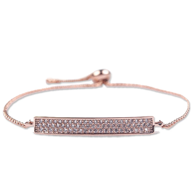 008 Rose Gold Потрясающий крошечный куб циркония Кристалл CZ Pave Oval регулируемые Bolo браслеты для леди в родии серебро/розовое золото покрытие - Окраска металла: 008 Rose Gold
