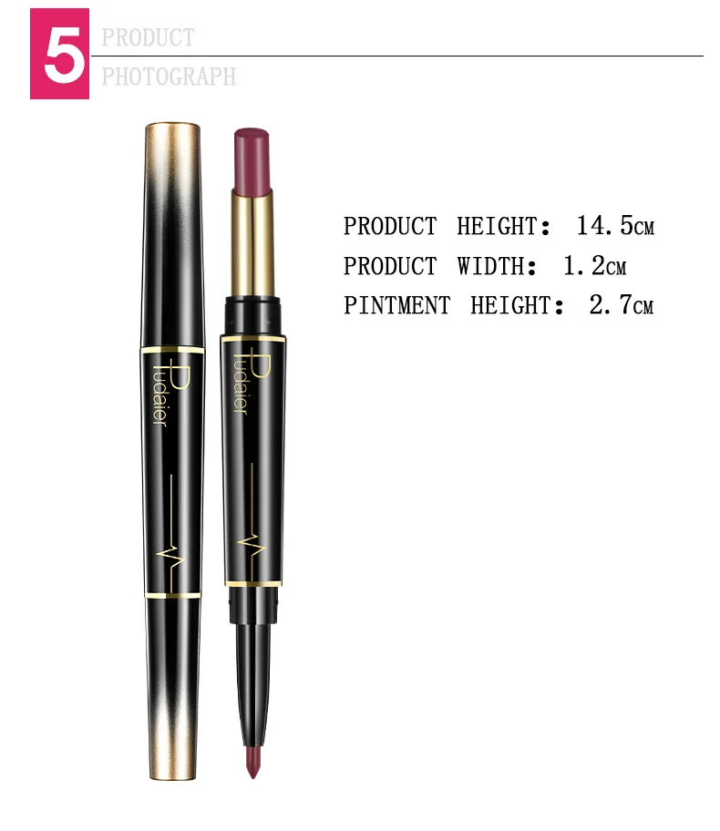 Pudaier 16 Colors Double-Head Matte Lipstick Lipliner Mat Lips Liner Pen Sexy Nude Red Lip Pencil Long Lasting Makeup Cosmetic |