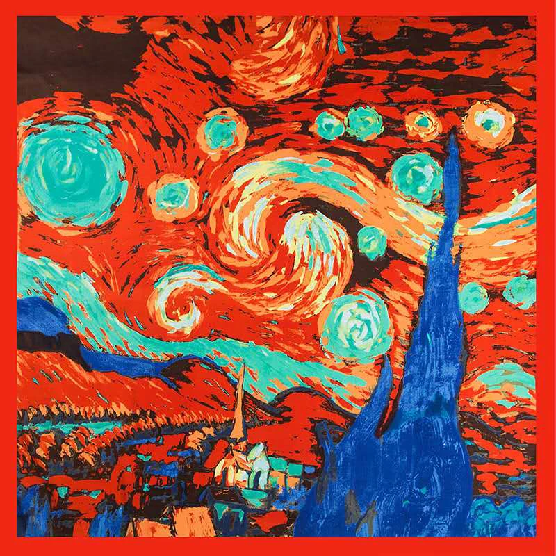 

Van Gogh Oil Painting Real Silk Scarf Square 130*130cm Big Fashion Women Scarf Luxury Brand Designer Scarves Female Wrap
