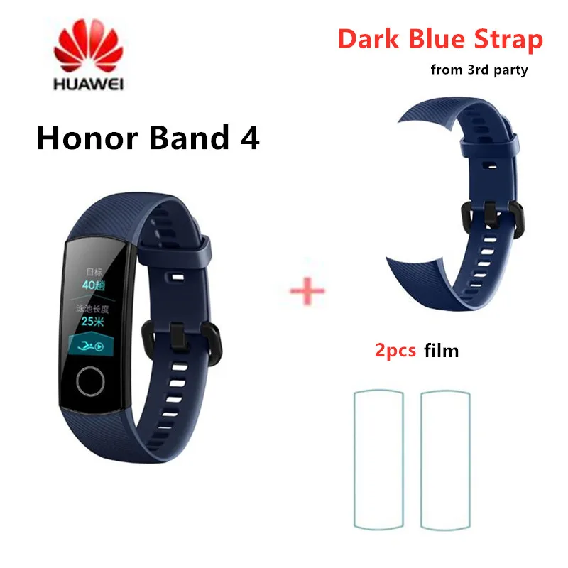 Оригинальные Смарт-часы huawei Honor Band 4, браслет Touchscree Amoled, цветной, 0,95 дюймов, Водонепроницаемый Фитнес-браслет, монитор сердечного ритма - Цвет: add dark blue strap