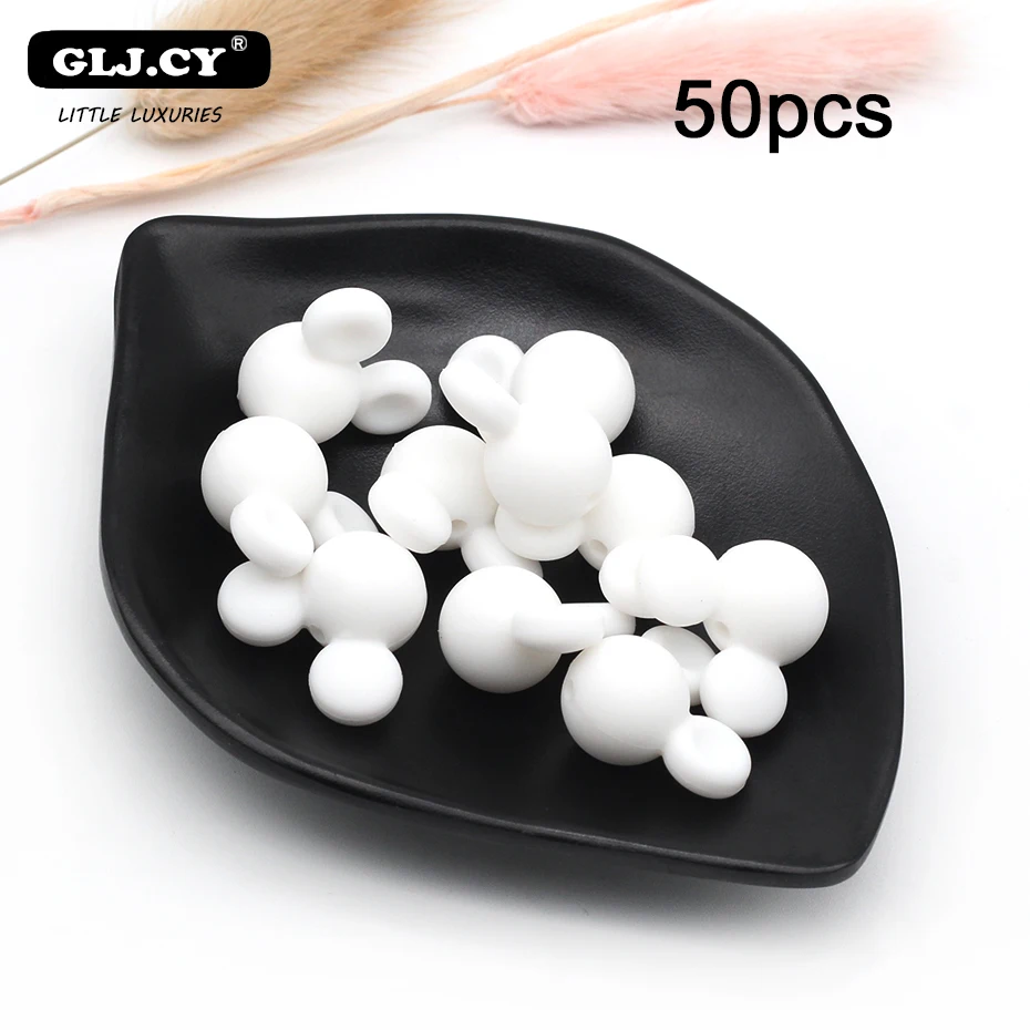 50pcs white 50 шт-100 шт новые милые аксессуары Мини Микки Стиль Силиконовые Бусины BPA бесплатно DIY Уход за ребенком браслет детская соска - Цвет: 50pcs white