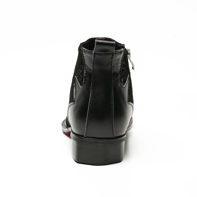 

Christia Bella New Fashion Men Pointed Toe Short Boots Printing Pattern Personality Bar Business Boots Men Metal Toe Boots