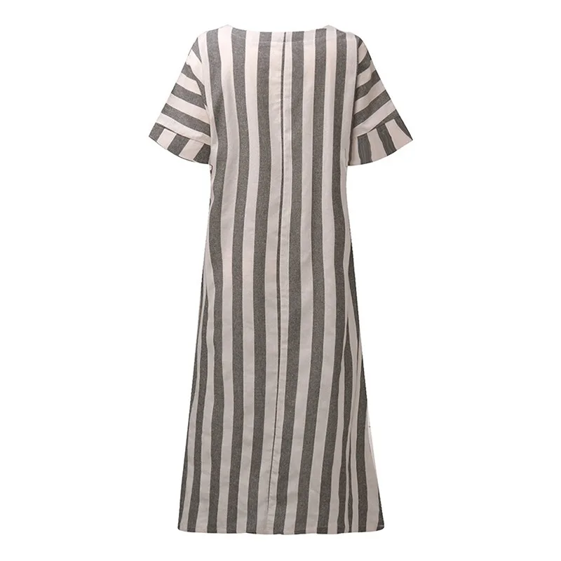 2019 летние женские свободные платья макси с коротким рукавом полосатые