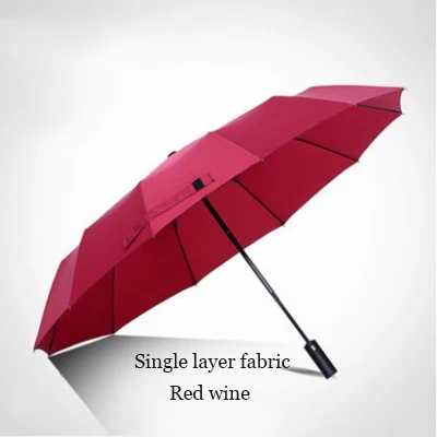 Single layer redwine Ветрозащитный Зонт от дождя для женщин, устойчивый к сильному ветру, складной автоматический зонт для мужчин, автоматический 12K Бизнес зонты с длинной ручкой - Цвет: Single layer redwine