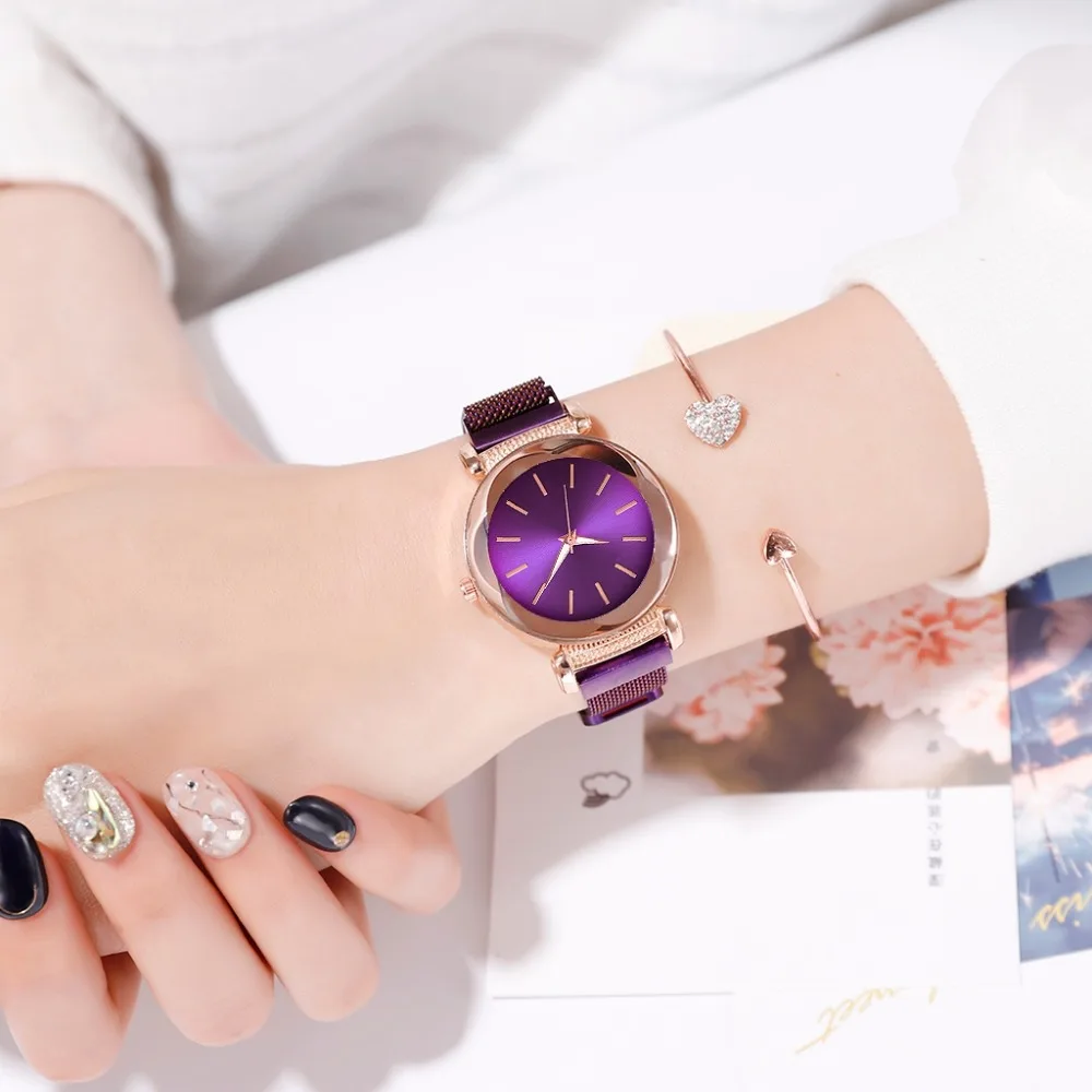 Роскошные красные женские часы минимализм звездное небо магнитная пряжка модные