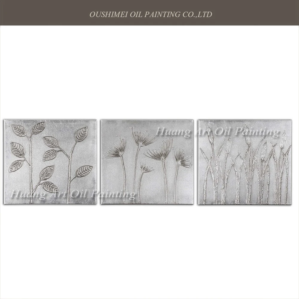 

Handpainted Oil Painting On Canvas Silver Abstract 3PCS Landscape Leaves Home Wall Decor Flower For Room Decor Artwork Paintings