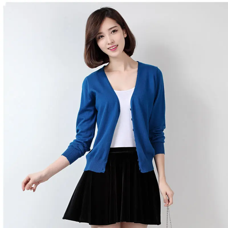 2018 New Cashmere Cardigan Female V-neck Long-Sleeved Solid Color Sweater Fashion Slim Ladies Casual Wild Jacket Women's |