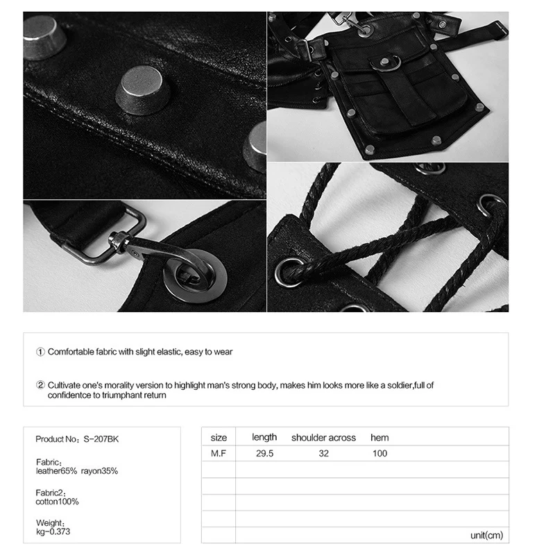 

Vintage Black Rivet PU Leather Stand Neck Steampunk Jacket Costume Halloween Cosplay Accessroiess Corset Gothic Props