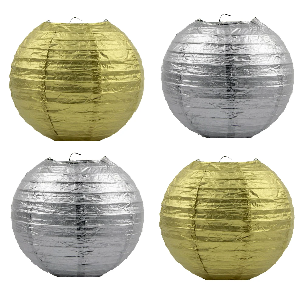 10pc Metallic Gold/Silver Chinese Paper Lanterns Party Decors Wedding Home Garden Festival Birthday Supplies Hanging Balls | Дом и сад