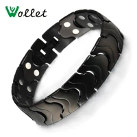 wollet jewelry magnetic stainless steel bracelets bangle for men black antique copper color two row magnets