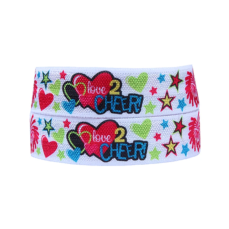 

Wholesale 5/8" heart printed sports cheer fold over elastic for team headbands