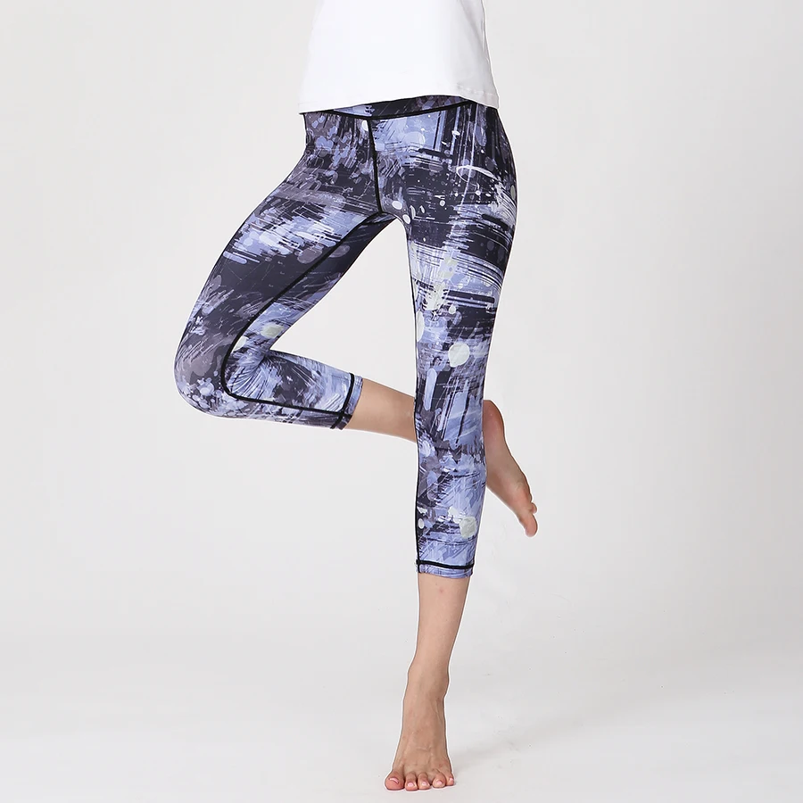 Кружева с принтом штаны для йоги Высокая Талия подножка Фитнес спортивные