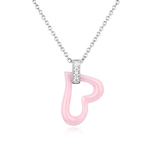 Pink Necklace Простая кристальная подвеска в виде сердца с фианитами, ожерелье, здоровая керамическая цепочка, ожерелье s для женщин, свадебные ювелирные изделия, подарки, Белый Розовый, никогда не выцветает - Окраска металла: Pink Necklace