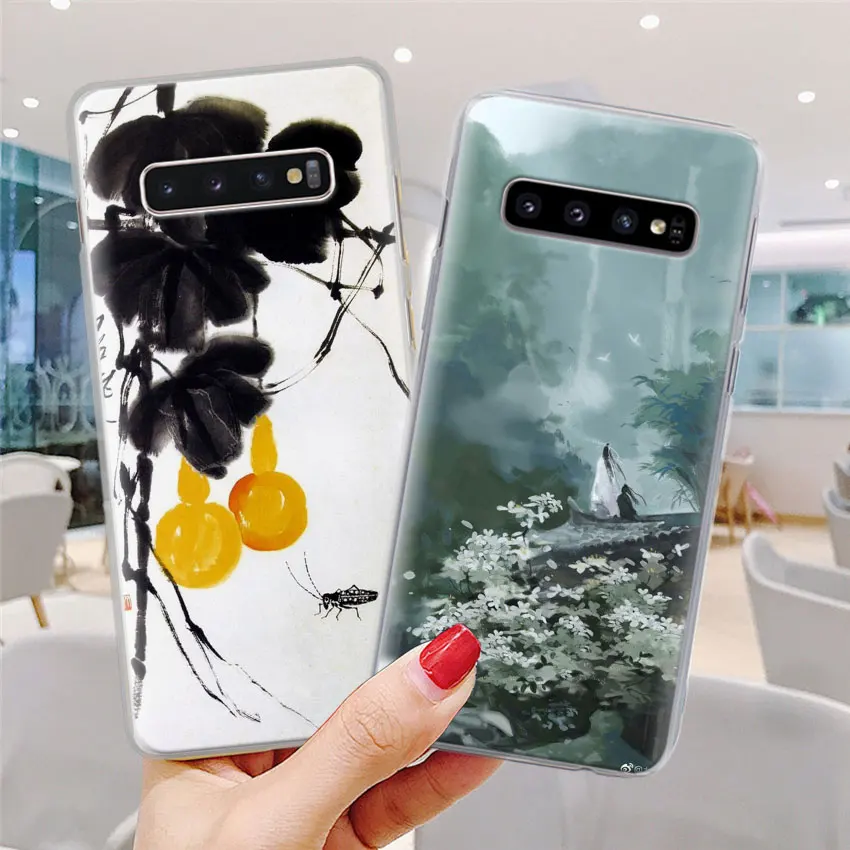 В китайском стиле живописи тушью чехол для телефона для samsung Galaxy S10e S10 плюс S7 S8 S9 Plus Note 8 9 M10 M20 M30 жесткий чехол Coque