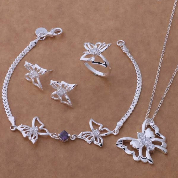

925 sterling silver Jewelry Sets Bracelet 206 + Necklace 166 + Earring 397 + Ring 158 /avuajnba dusamlza AS304