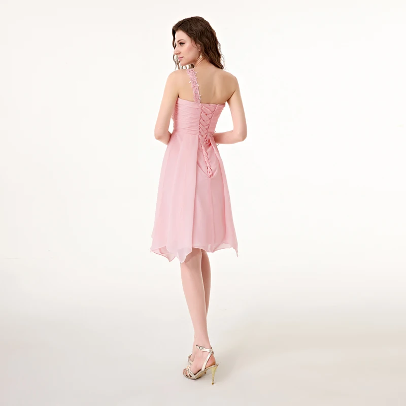 Prom Dresses Short Real Photo Pink Turquoise Formal Women Gown One Shoulder Graduation Dresses Party Homecoming Dress Graduation