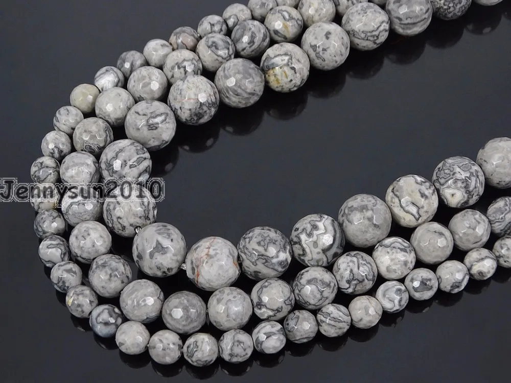 

Natural Landscape Ja-sper Gems Stone Faceted Round Beads 15'' 4mm 6mm 8mm 10mm Strand for Jewelry Making Crafts 5 Strands/Pack