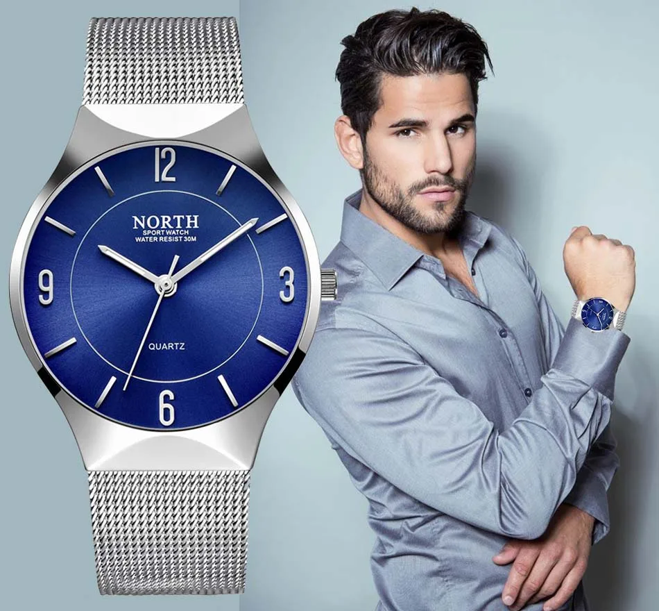 Simple Style Men Casual Watch Silver Stainless Steel Waterproof Male Quartz Wristwatch Fashion Slim Business Man's Dress Clock | Наручные