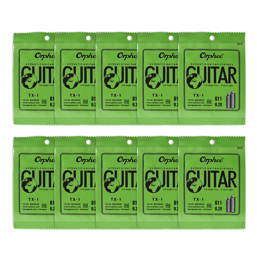 Orphee TX-1 одинарные Сменные Струны для акустической фольклорной гитары 1st E-String(. 010) сердечник из высокоуглеродистой стали, 10 шт. в упаковке