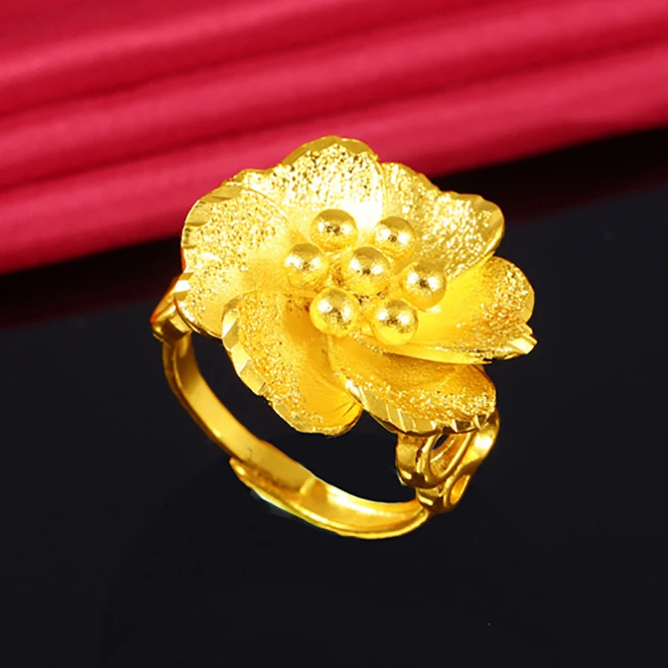 Popular Vietnam Sand Gold Open Women's Ring Delicate 3D Flower No Fade Plated Fist Knuckles Rings for Women unusual goods