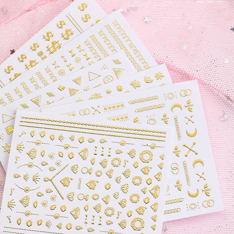 3D Золотая наклейка для ногтей 2019 насыщенная новая звезда луна пчела полумесяц