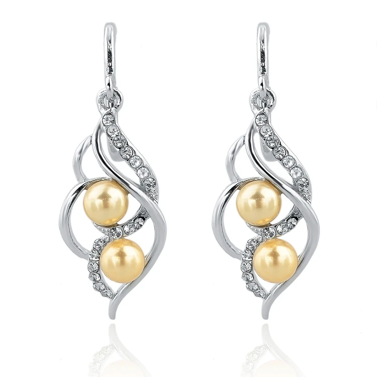 Silver Yellow Szelam, Двойные серьги с искусственным жемчугом для женщин, Кристальные золотые Висячие Серьги Brincos, модное ювелирное изделие SER140229 - Окраска металла: Silver Yellow