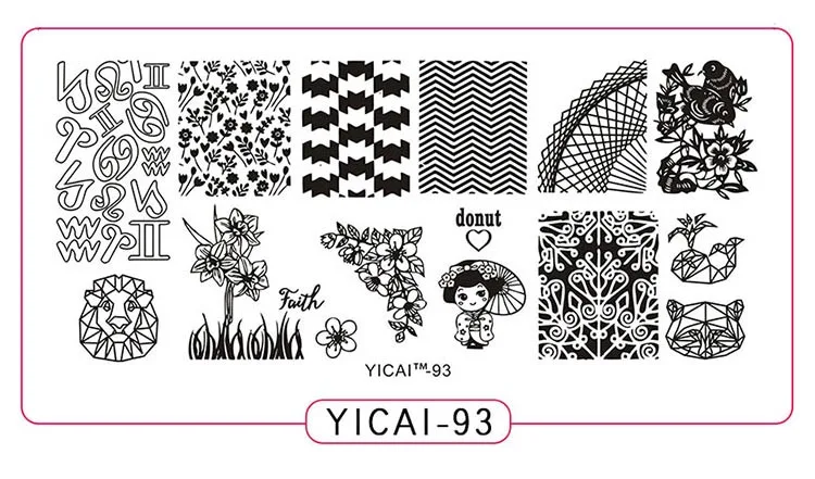 YICAI93 1 шт геометрический дизайн ногтей штамповка шаблон отрицательное пространство головоломка рисунок Тыква Цветы штамп ногтей маникюр ногтей штамповка пластины - Цвет: YICAI93