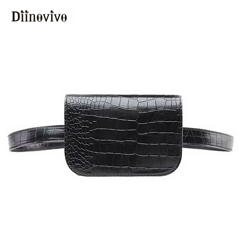 

DIINOVIVO Fashion Women Alligator Waist Pack Famous Brand Women Leather Waist Belt Bag Fanny Pack Waist Pouch Phone Bag WHDV0233