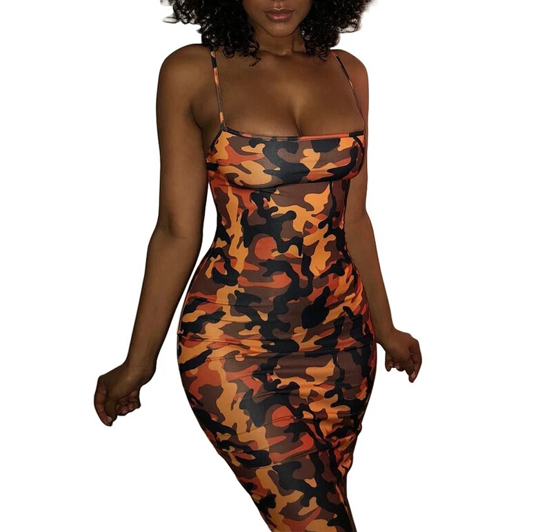Женское платье-карандаш без рукавов камуфляжное цельнокроеное платье в стиле