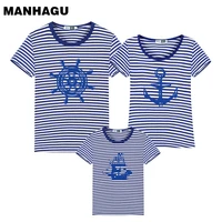 new family striped summer short sleeve t shirt matching family clothing outfits mother daughter father son baby clothes sailor