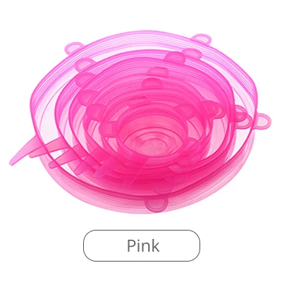 pink 6 шт. набор чаши анти-разлива крышки стрейч силиконовые крышки пластиковые обертывания крышки для консервирования свежесть хранения чаши уплотнения кухонные принадлежности - Цвет: pink
