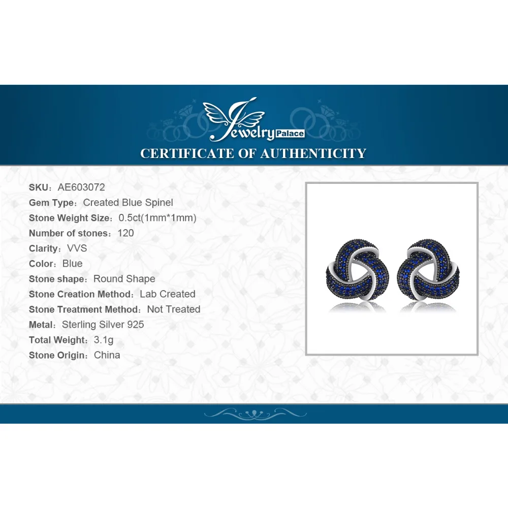 Jewelrypalace цветок 0.6ct создан синий шпинель заклепки Серьги натуральная 925 серебро