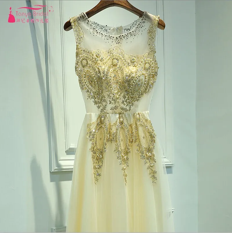 

Длинное кружевное платье с аппликациями, из золотого тюля, трапециевидного силуэта, для выпускного вечера, в наличии