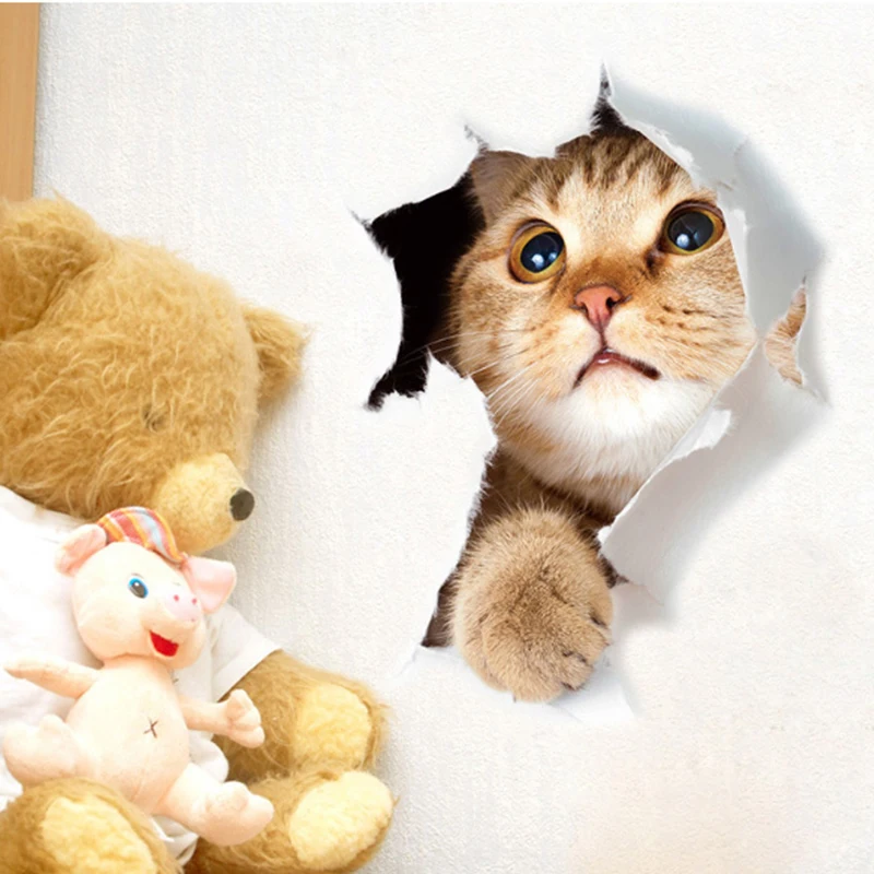 Мультяшные наклейки с животными кошка 3D настенная наклейка на Туалет ПВХ