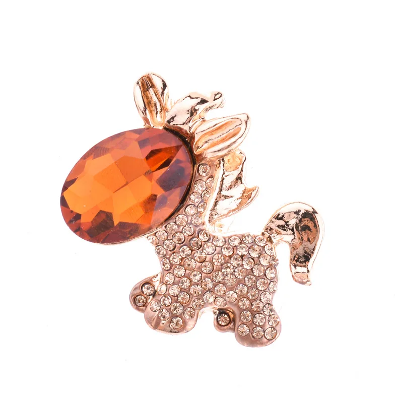 New Alloy Enamel Animal Jewelry Cute Unicorn Horse Brooch Pins Bright-colored Rhinestone Crystal Brooches For Children Gift | Украшения и