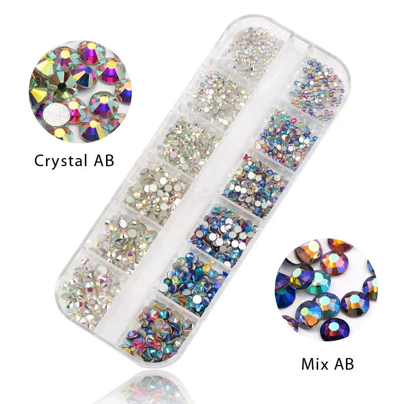 AB-Mix AB 1440 шт многоразмерные стеклянные стразы кристалл страз перегородка смешанный размер DIY Маникюр 3D ногти искусство стразы украшения - Цвет: AB-Mix AB