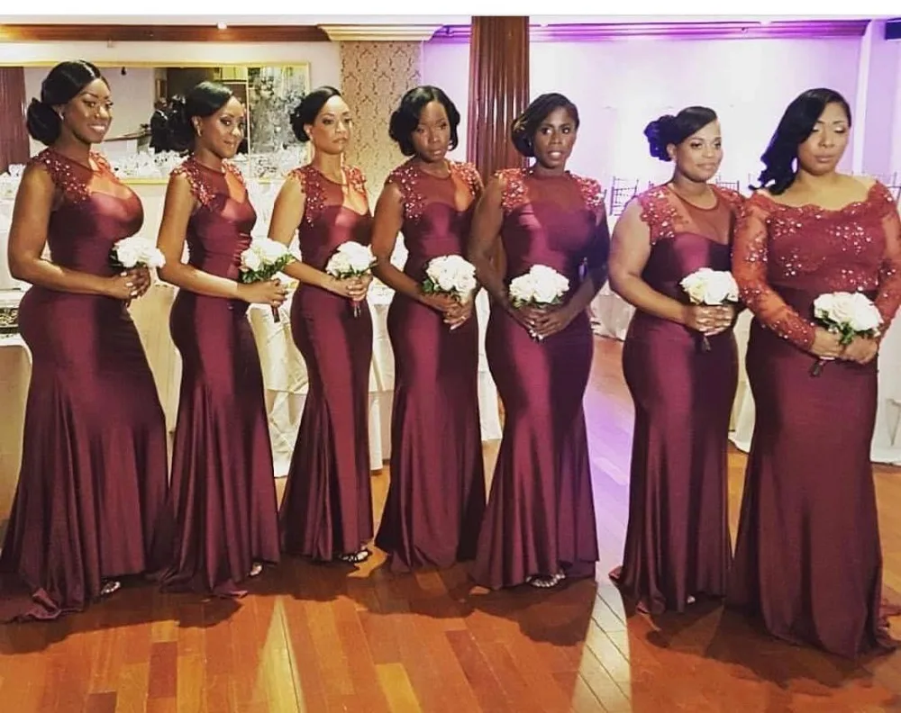 Burgundy African Nigerian Mermaid Wedding Party Guest Maid of Honor Plus Size Bridesmaid Dress Custom Made | Свадьбы и торжества
