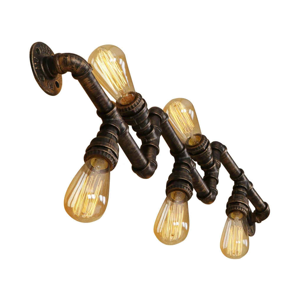 

Vintage iron painted art deco lustre wall lamp E27 LED 220V water pipe retro sconce lights for bedroom living room hallway hotel