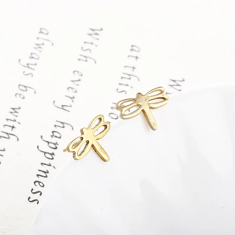 Новая мода позолоченный металл симпатичная Стрекоза серьги гвоздики серёжки для