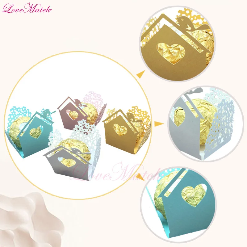 50 шт./лот лазерная резка дерева дом сердце птица конфета бар Свадебная сувенирная