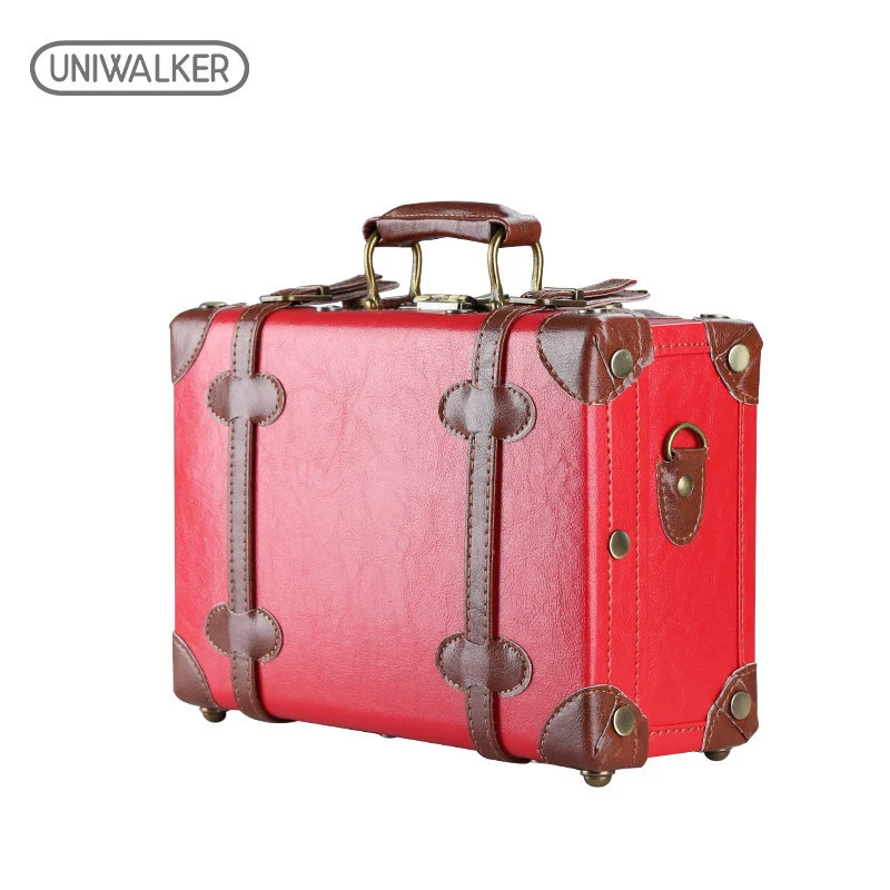 12 inch Red UNIWALKER 1" 13" дюймов, водонепроницаемый винтажный Чехол для багажника, сумка для багажа, маленький чехол для костюма, Цветочная декоративная коробка с ремешками для женщин - Цвет: 12 inch Red