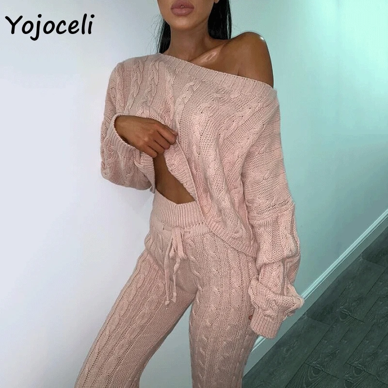 Теплый Зимний вязаный комбинезон Yojoceli из двух частей повседневный Женский