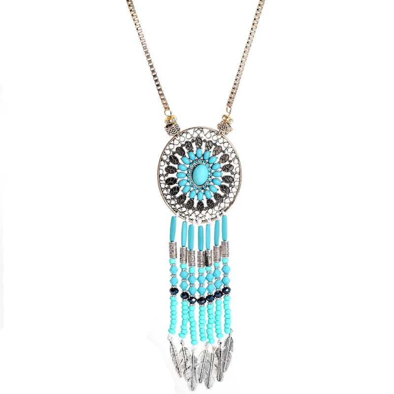 Богемский Винтажный Золотой/Серебряный Бисер с перьями большая круглая подвеска