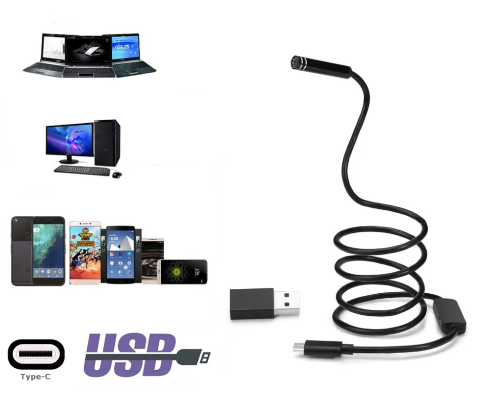 Тип c Android USB эндоскоп камера 5 мм жесткий кабель ПК телефон Труба инспекционная