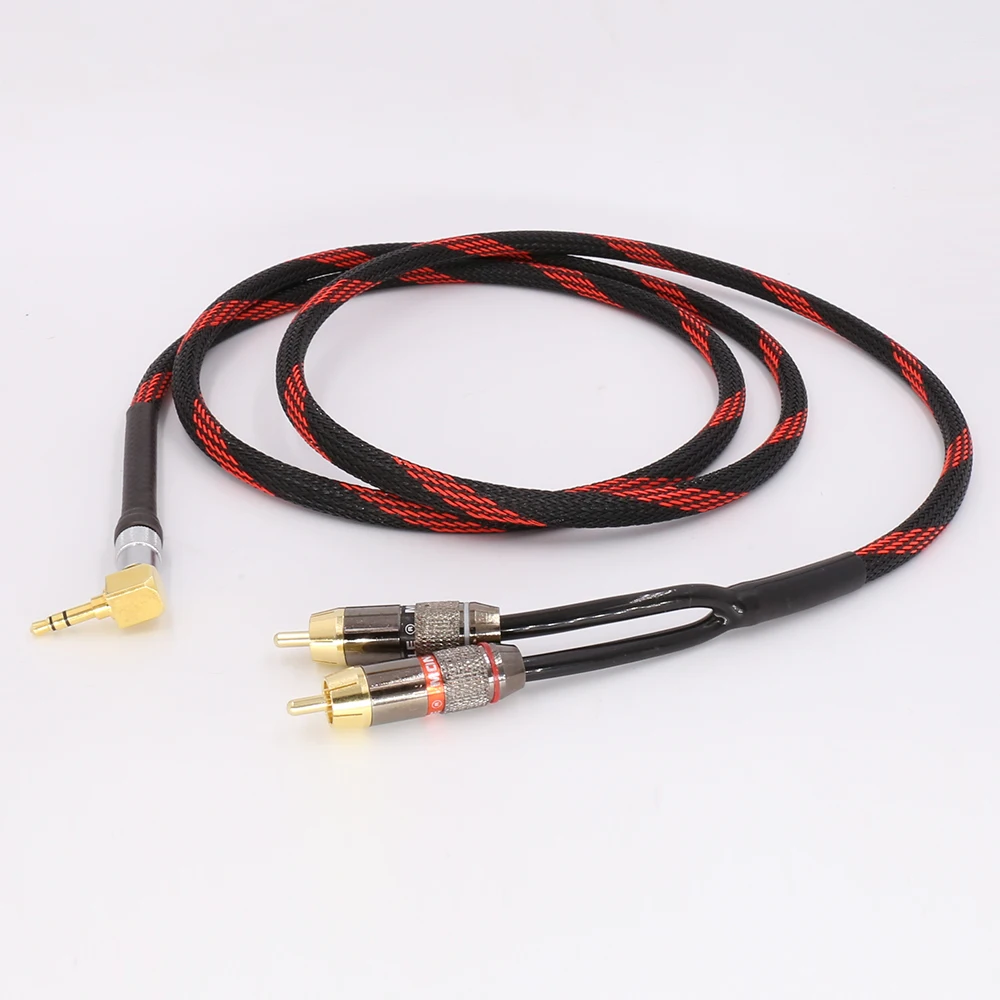 

hifi audio cable 3.5MM to 2 rca Right Angled Plug Connector hifi 1 to 2 audio video cable