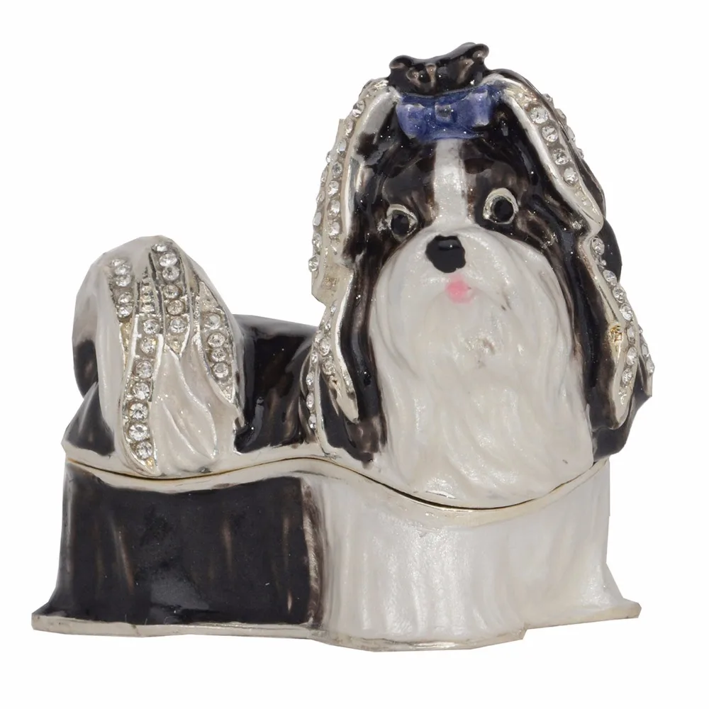 Shih Tzu собака безделушка и шкатулка для ювелирных изделий эмалированная ручная