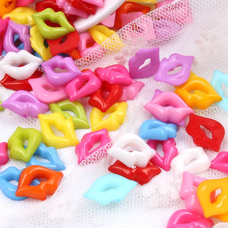 100 шт./лот пуговицы в виде губ из мультфильма Разные цвета пластиковые смолы