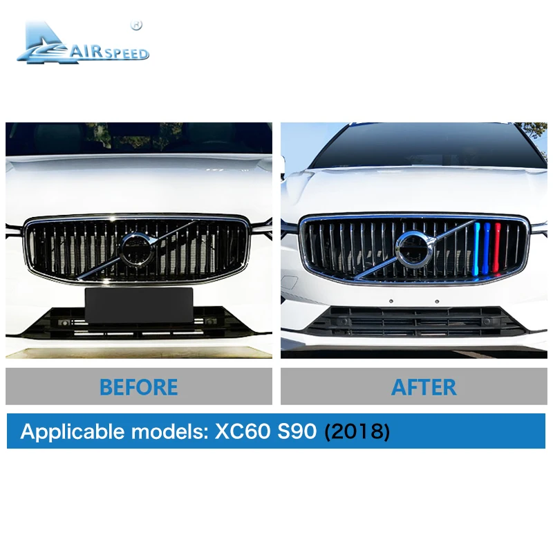 Airspeed для Volvo XC60 S90 аксессуары для автомобиля Передняя решетка полосатые Чехлы зажим решетки радиатора украшения отделка наклейки автомобиль-Стайлинг
