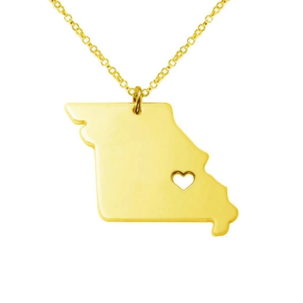 SUTEYI Rose Gold MO State Charm Necklace Jewelry Missouri Map Pendant Shaped Necklaces With A Heart Stainless Steel | Украшения и