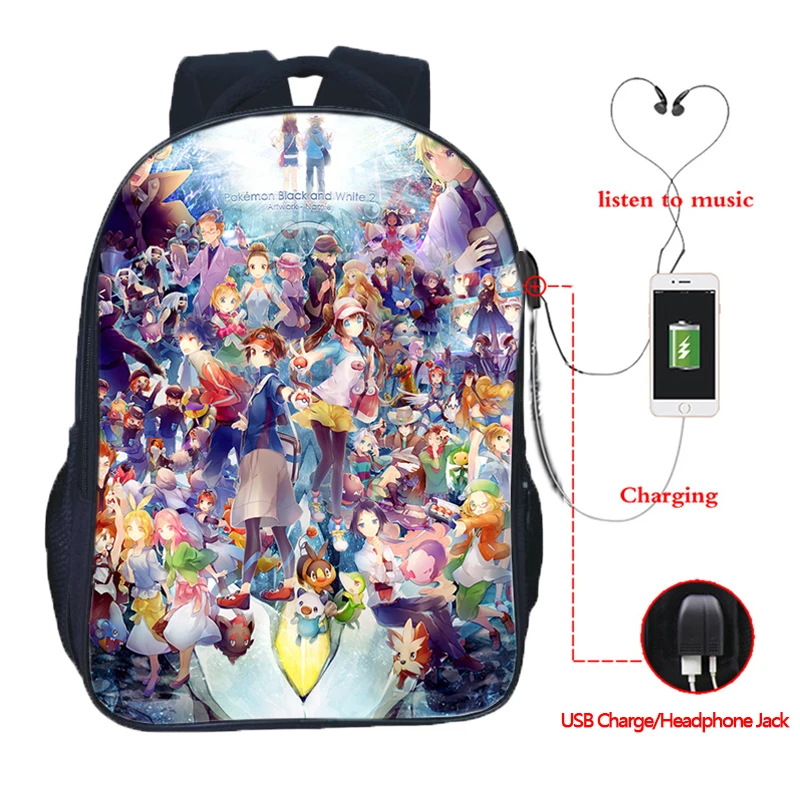 5 Pokemon GO USB зарядка школьная сумка Пикачу для мальчиков и девочек школьная сумка Eevee usb зарядка школьный рюкзак модный рюкзак с покемоном Gengar - Цвет: 5